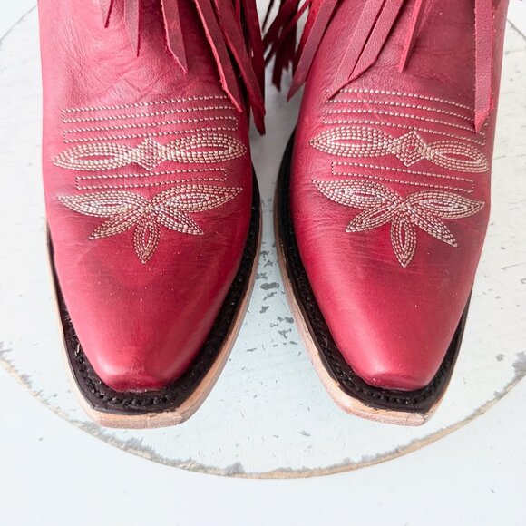 Lane SENITA FALLS Womens Cowboy Boots 7.5 Red Fringe Western Cowgirl Mid Calf - Picture 6 of 11